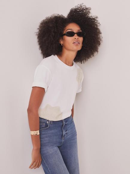 Mint Velvet Crochet Detail T-Shirt, White Ivory - view 2, White Ivory