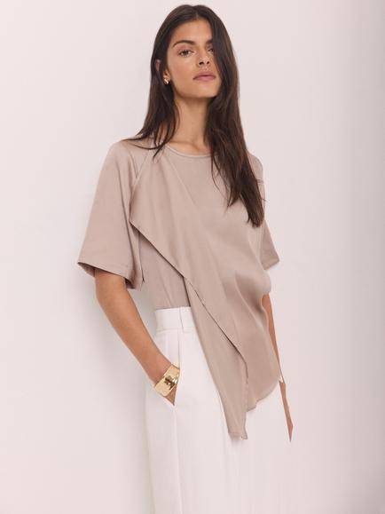 Mint Velvet Satin Ruffle Front T-Shirt, Natural, Natural