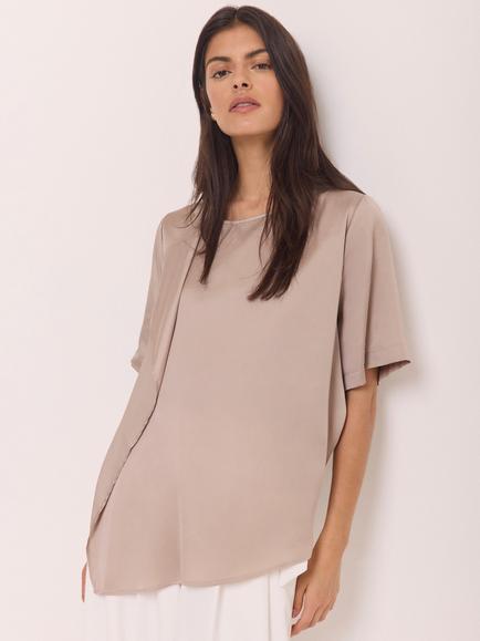 Mint Velvet Satin Ruffle Front T-Shirt, Natural - view 2, Natural