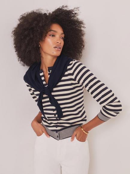 Mint Velvet Striped Scarf Detail Cardigan, Blue Navy, Blue Navy