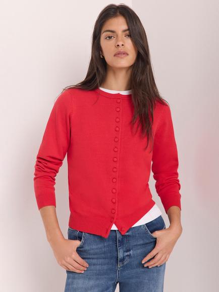 Mint Velvet Fine Knit Crew Cardigan, Red, Red