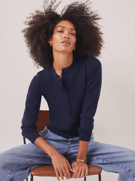 Mint Velvet Fine Knit Cardigan, Blue Navy - view 2, Blue Navy
