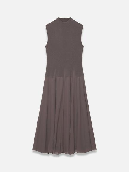 Mint Velvet Knit Mix Midi Dress, Brown, Brown