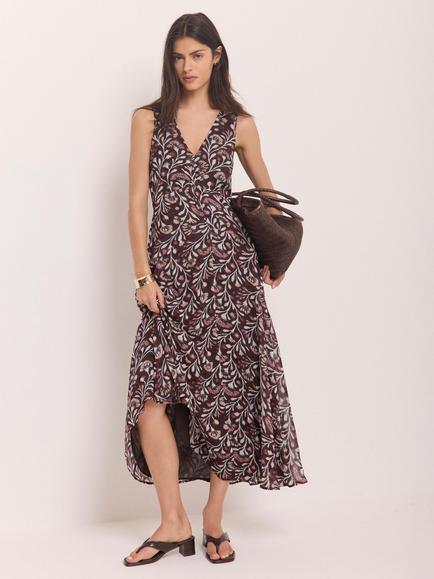 Mint Velvet Floral V-Neck Maxi Dress, Brown, Brown