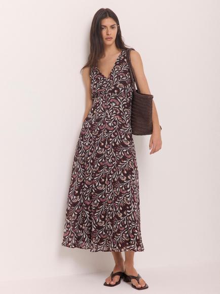 Mint Velvet Floral V-Neck Maxi Dress, Brown - view 2, Brown