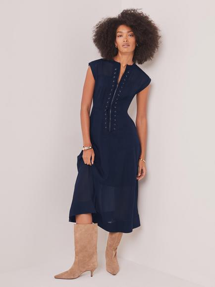 Mint Velvet Sheer Utility Midi Dress, Blue, Blue