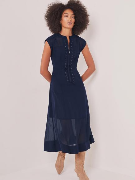 Mint Velvet Sheer Utility Midi Dress, Blue - view 2, Blue