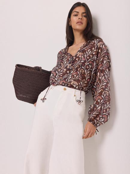 Mint Velvet Floral Print Long Sleeve Blouse, Brown - view 2, Brown