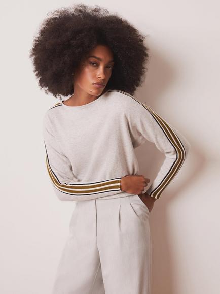 Mint Velvet Stripe Detail Batwing Jumper, Grey, Grey