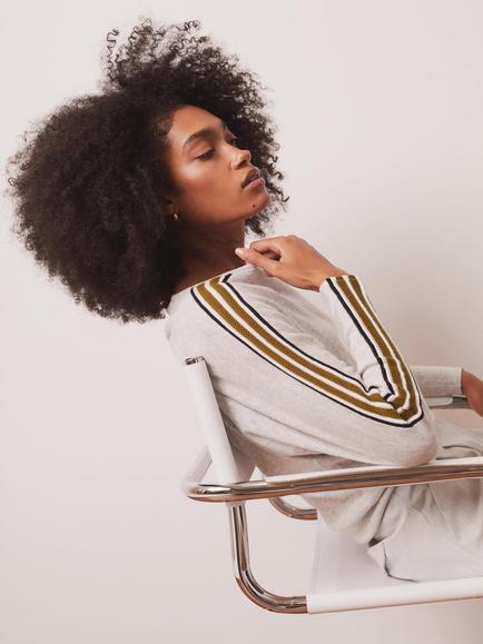 Mint Velvet Stripe Detail Batwing Jumper, Grey - view 2, Grey