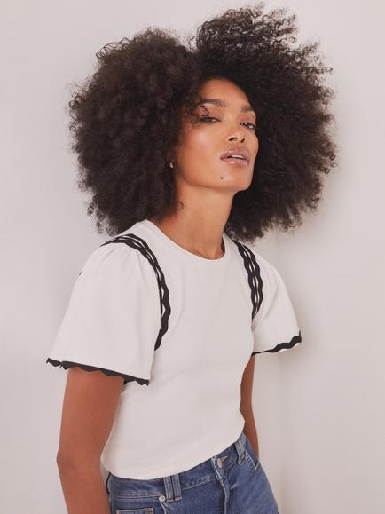 Mint Velvet Ric Rac Trim Short Sleeve Top, White Ivory - view 2, White Ivory