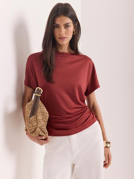 Mint Velvet Ruched Jersey Top, Brown