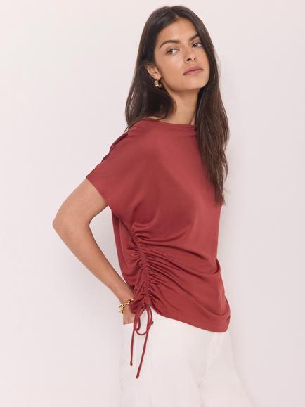 Mint Velvet Ruched Jersey Top - view 2, Brown