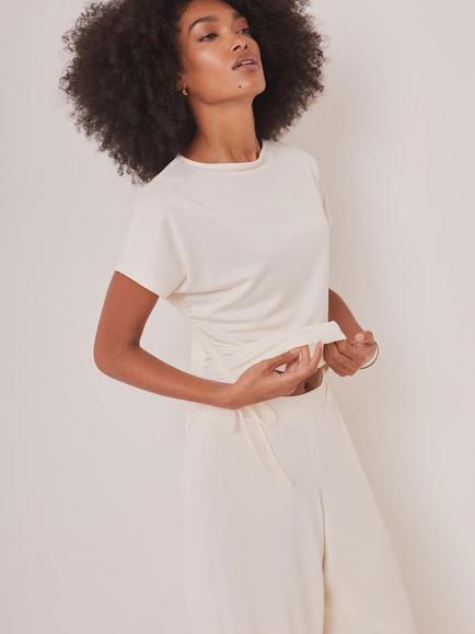 Mint Velvet Ruched Jersey Top, White Ivory