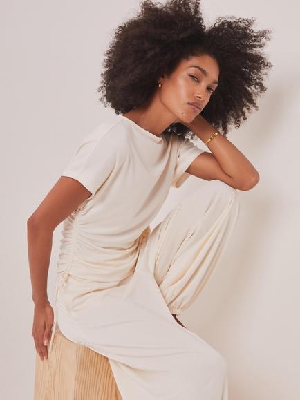 Mint Velvet Ruched Jersey Top - view 2, White Ivory
