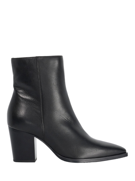 Dune London Papped Leather Chisel Toe Block Heel Western Ankle Boots, Black