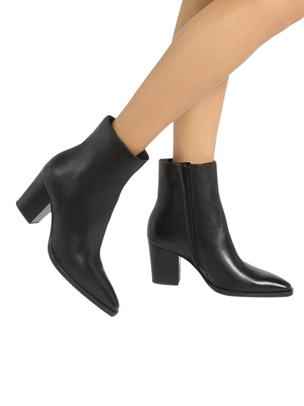 Dune London Papped Leather Chisel Toe Block Heel Western Ankle Boots - view 2, Black