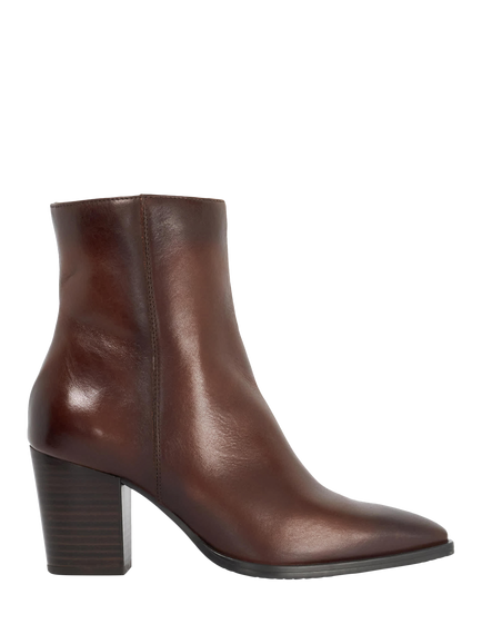 Dune London Papped Leather Chisel Toe Block Heel Western Ankle Boots, Brown