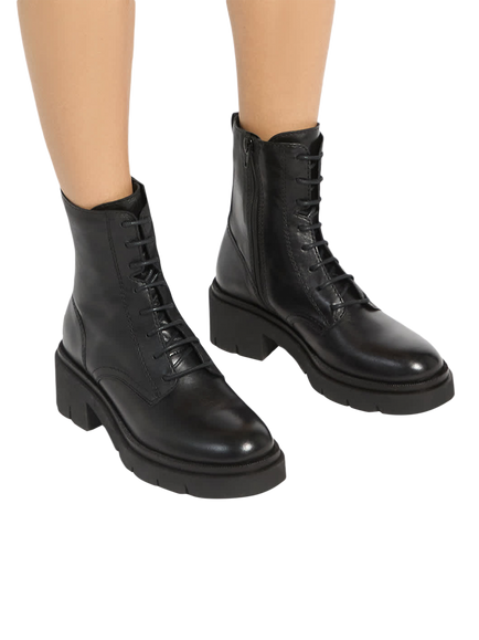 Dune London Pion Leather Lace Up Cleated Ankle Boots, Black - view 2, Black