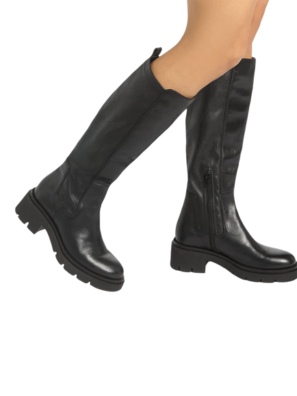 Dune London Toni Leather Chunky Knee High Boots, Black - view 2, Black