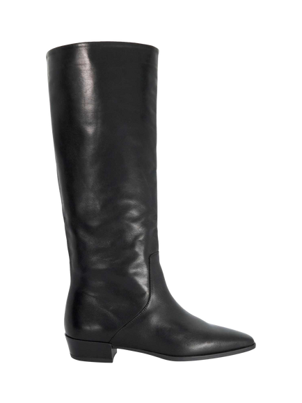Dune London Torrie Leather Smart Western Knee-High Boots, Black, Black