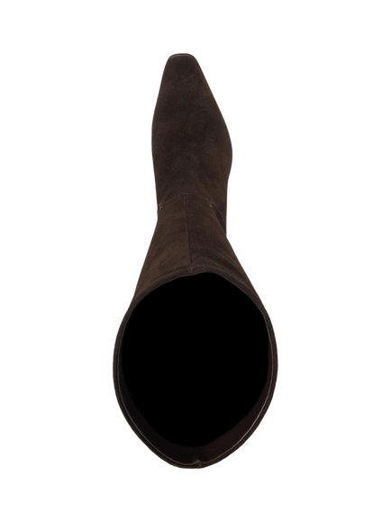 Dune London Torrie Suede Smart Western Knee-High Boots, Brown - view 2, Brown
