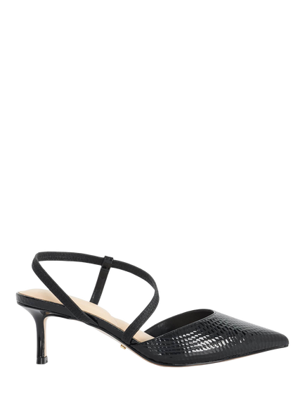 Dune London Charming Wide Fit Leather Cross Strap Open Court Shoes, Black, Black