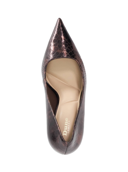 Dune London Assured Leather Reptile Print Stiletto Heel Court Shoes, Brown - view 2, Brown