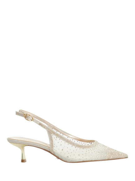 Dune London Cirelle Embellished Slingback Court Shoes, Gold, Gold