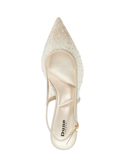 Dune London Cirelle Embellished Slingback Court Shoes, Gold - view 2, Gold