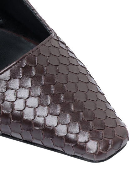 NEOUS Tasha Leather Heeled Square Court Shoes, Python - view 2, Python