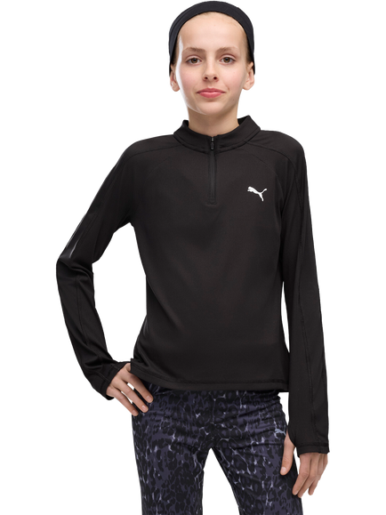 PUMA Kids' Train All Day Essentials Slim Quarter-Zip T-Shirt, Puma Black, Puma Black