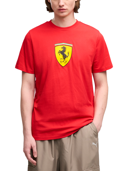 PUMA x Scuderia Ferrari Coloured Shield Crew Neck Cotton T-Shirt, Rosso Corsa