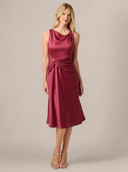 Adrianna Papell Cowl Satin Crepe Midi Dress, Crimson Haze, Crimson Haze
