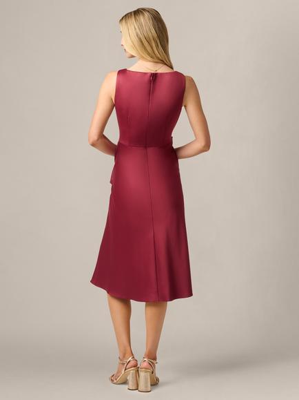 Adrianna Papell Cowl Satin Crepe Midi Dress, Crimson Haze - view 2, Crimson Haze