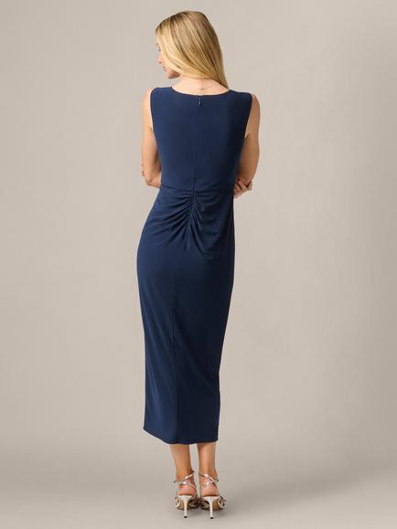 Adrianna Papell Jersey Combo Side Split Dress, Midnight Blue - view 2, Midnight Blue