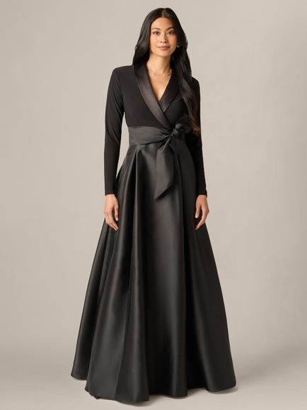 Adrianna Papell Tuxedo Combo Maxi Gown, Black, Black