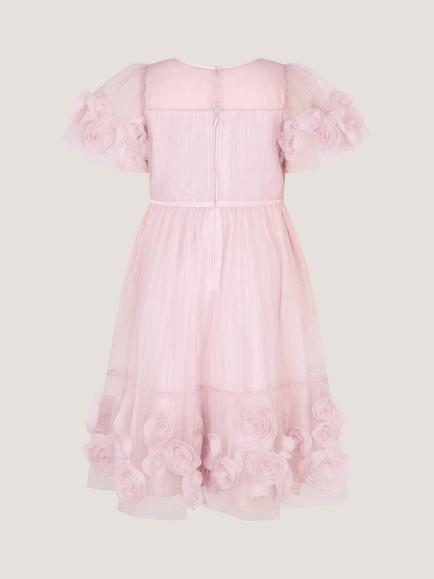 Monsoon Kids' Remi Puff Sleeve 3D Rose Party Dress, Pink - view 2, Pink