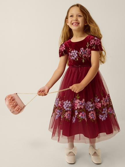 Monsoon Kids' Ruby Party Dress, Burgundy, Burgundy