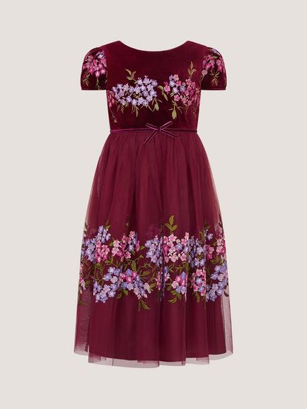 Monsoon Kids' Ruby Party Dress, Burgundy - view 2, Burgundy