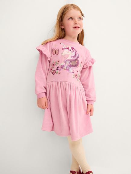 Monsoon Kids' Unicorn Velour Dress, Pink, Pink