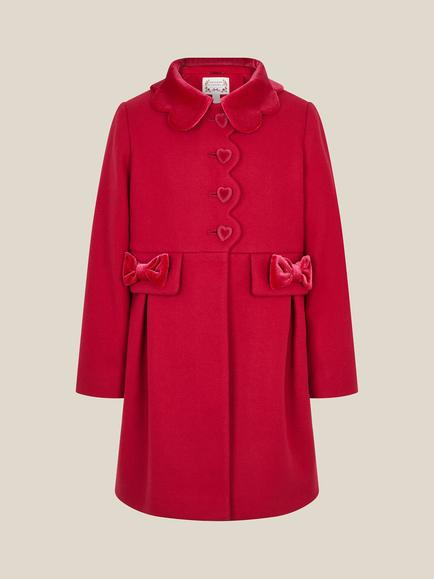 Monsoon Kids' Scallop Collar Coat, Burgundy - view 2, Burgundy