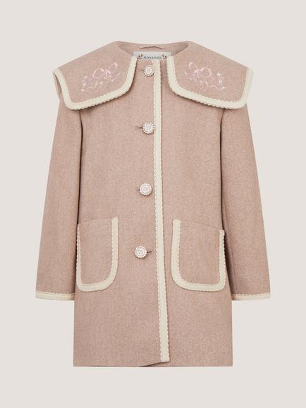 Monsoon Kids' Embroidered Collar Coat, Oatmeal, Oatmeal