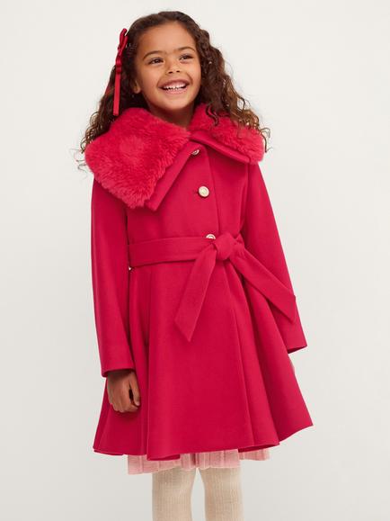 Monsoon Kids' Faux Fur Belted Coat, Red, Red