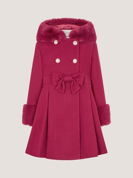 Monsoon Kids' Princess Pleated Winter Coat, Burgundy, Burgundy