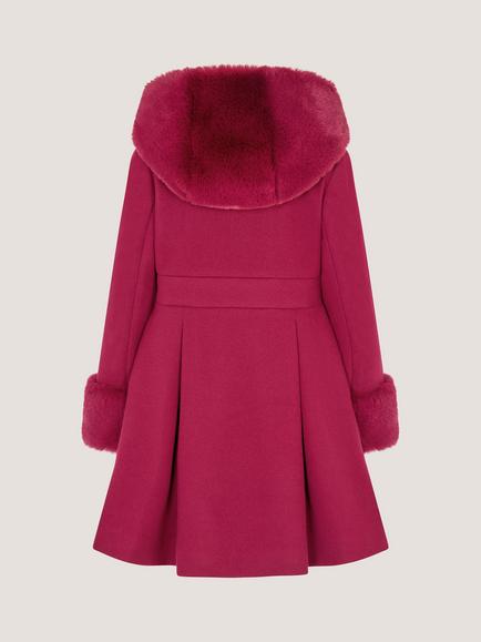 Monsoon Kids' Princess Pleated Winter Coat, Burgundy - view 2, Burgundy