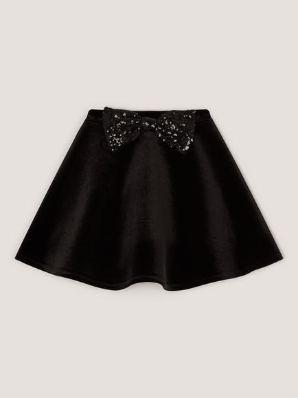 Monsoon Kids' Sequin Bow Velvet Skirt, Black, Black