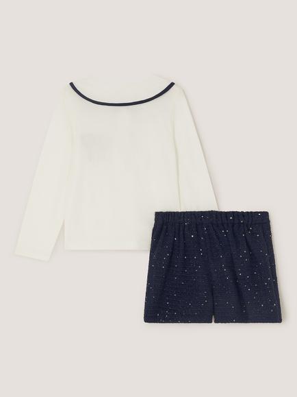 Monsoon Kids' Long Sleeve Collared Top and Tweed Skort Set, Navy - view 2, Navy