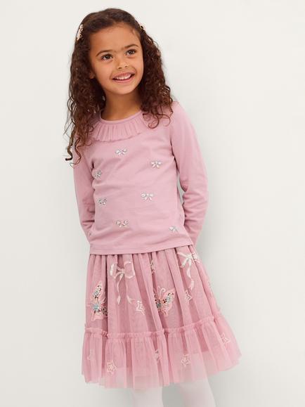 Monsoon Kids' Embellished Top and Skirt Set, Pink, Pink