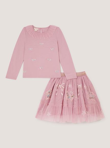Monsoon Kids' Embellished Top and Skirt Set, Pink - view 2, Pink